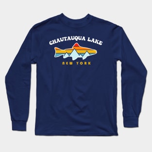 Chautauqua Lake New York NY Retro Sunet Fishing Long Sleeve T-Shirt